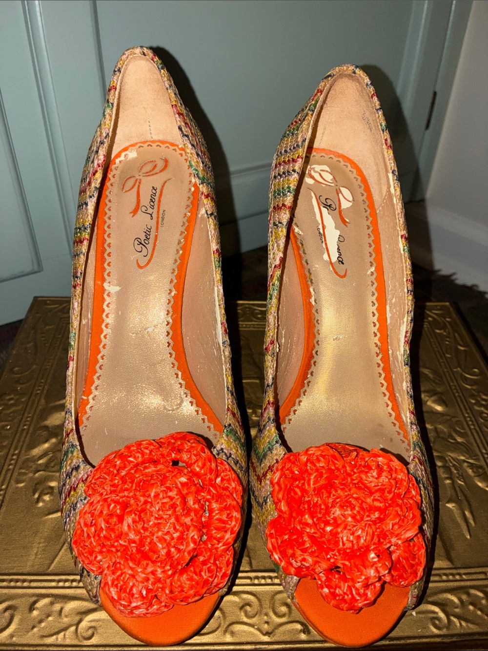 Poetic Licence Herringbone Straw Rosette pumps
